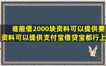 谁能借2000块,资料可以提供,要资料可以提供,支付宝,借贷宝都行,上班族