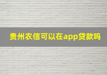 贵州农信可以在app贷款吗