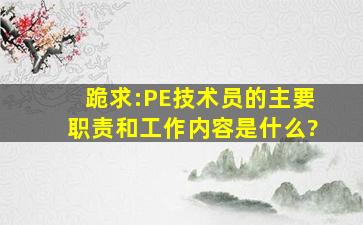 跪求:PE技术员的主要职责和工作内容是什么?