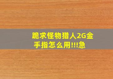 跪求怪物猎人2G金手指怎么用!!!急 