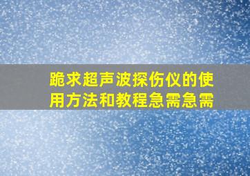 跪求超声波探伤仪的使用方法和教程,急需急需