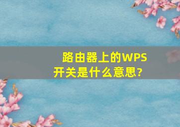 路由器上的WPS开关是什么意思?