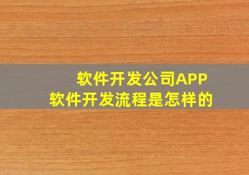 软件开发公司APP软件开发流程是怎样的