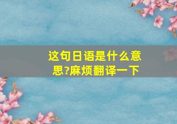 这句日语是什么意思?麻烦翻译一下
