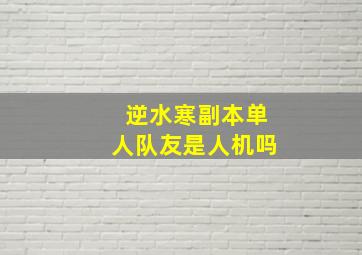 逆水寒副本单人队友是人机吗