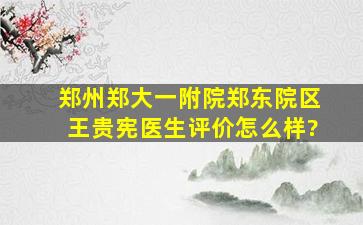 郑州郑大一附院郑东院区王贵宪医生评价怎么样?