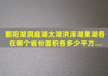 鄱阳湖、洞庭湖、太湖、洪泽湖、巢湖各在哪个省份,面积各多少平方...