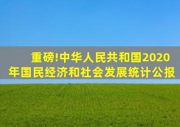 重磅!中华人民共和国2020年国民经济和社会发展统计公报