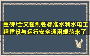 重磅!全文强制性标准《水利水电工程建设与运行安全通用规范》来了 