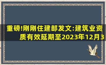 重磅!刚刚住建部发文:建筑业资质有效延期至2023年12月31日,解除部分资...