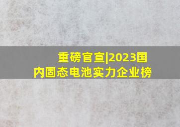 重磅官宣|2023国内固态电池实力企业榜 