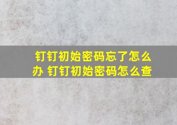 钉钉初始密码忘了怎么办 钉钉初始密码怎么查