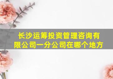 长沙运筹投资管理咨询有限公司一分公司在哪个地方