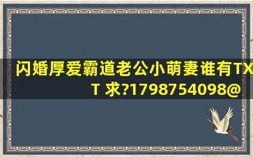 闪婚厚爱霸道老公小萌妻谁有TXT 求?1798754098@qq