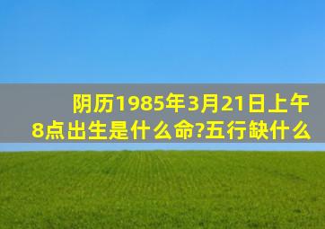 阴历1985年3月21日上午8点出生,是什么命?五行缺什么