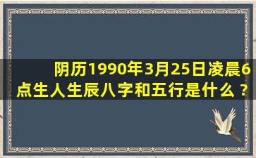 阴历1990年3月25日凌晨6点生人,生辰八字和五行是什么 ?