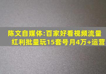 陈文自媒体:百家好看视频流量红利,批量玩15套号月4万+运营