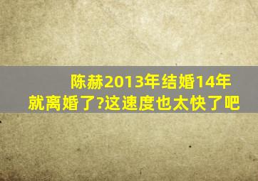 陈赫2013年结婚14年就离婚了?这速度也太快了吧