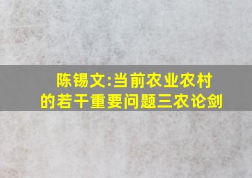 陈锡文:当前农业农村的若干重要问题三农论剑