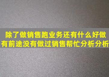 除了做销售跑业务还有什么好做有前途没有做过销售。帮忙分析分析。