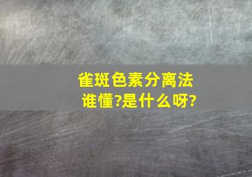 雀斑色素分离法谁懂?是什么呀?