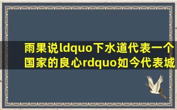 雨果说“下水道代表一个国家的良心。”如今,代表城市良知的已不...