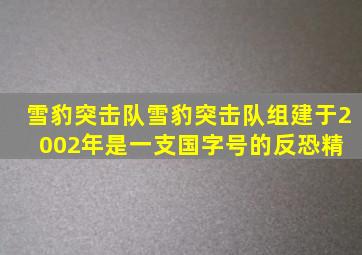 雪豹突击队。雪豹突击队组建于2002年,是一支国字号的反恐精 