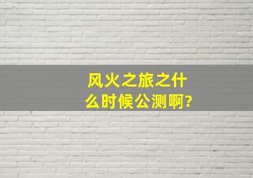 风火之旅之什么时候公测啊?