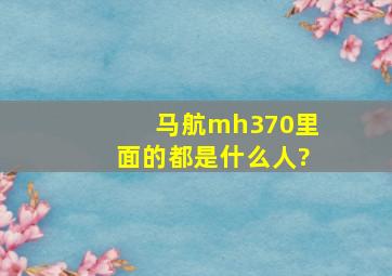 马航mh370里面的都是什么人?