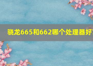 骁龙665和662哪个处理器好?