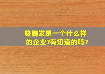 骏腾发是一个什么样的企业?有知道的吗?