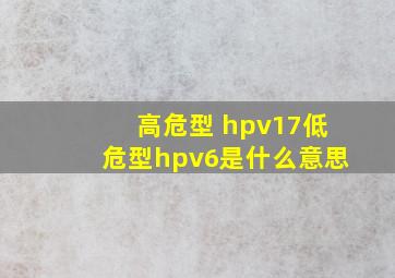 高危型 hpv17低危型hpv6是什么意思