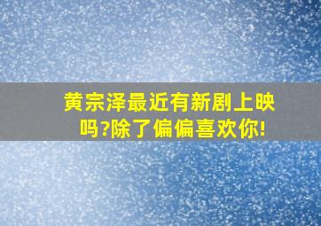 黄宗泽最近有新剧上映吗?除了偏偏喜欢你!