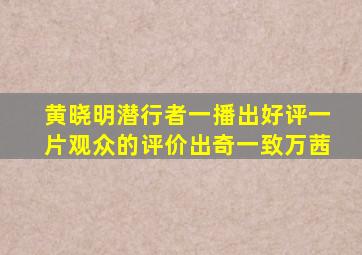 黄晓明《潜行者》一播出,好评一片,观众的评价出奇一致万茜