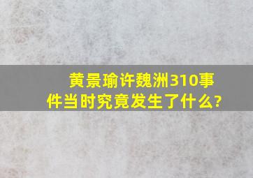 黄景瑜许魏洲310事件当时究竟发生了什么?