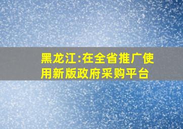 黑龙江:在全省推广使用新版政府采购平台 