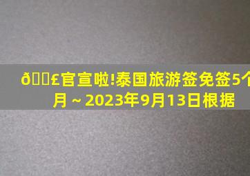 📣官宣啦!泰国旅游签免签5个月～2023年9月13日,根据 